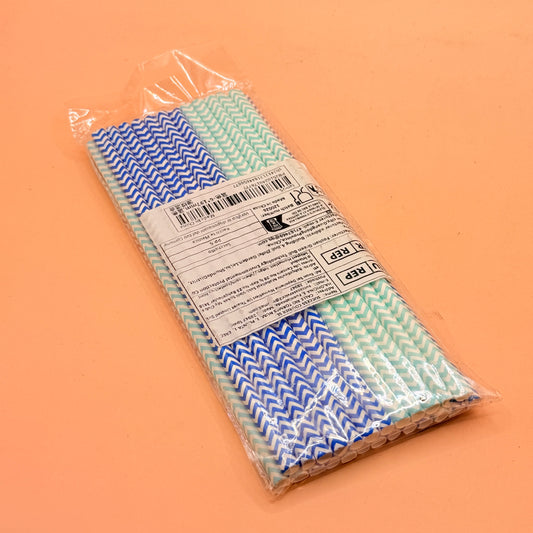 Disposable Paper Straws – Chevron Pattern (Blue & Mint)