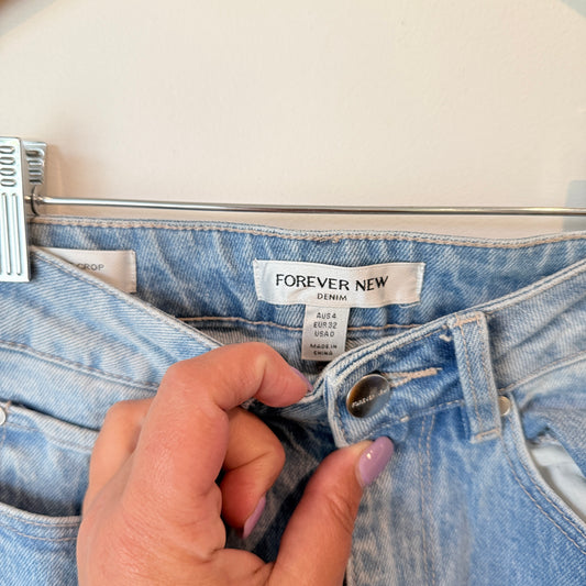 Forever New Size 4 Light-Wash Straight-Leg Denim Jeans