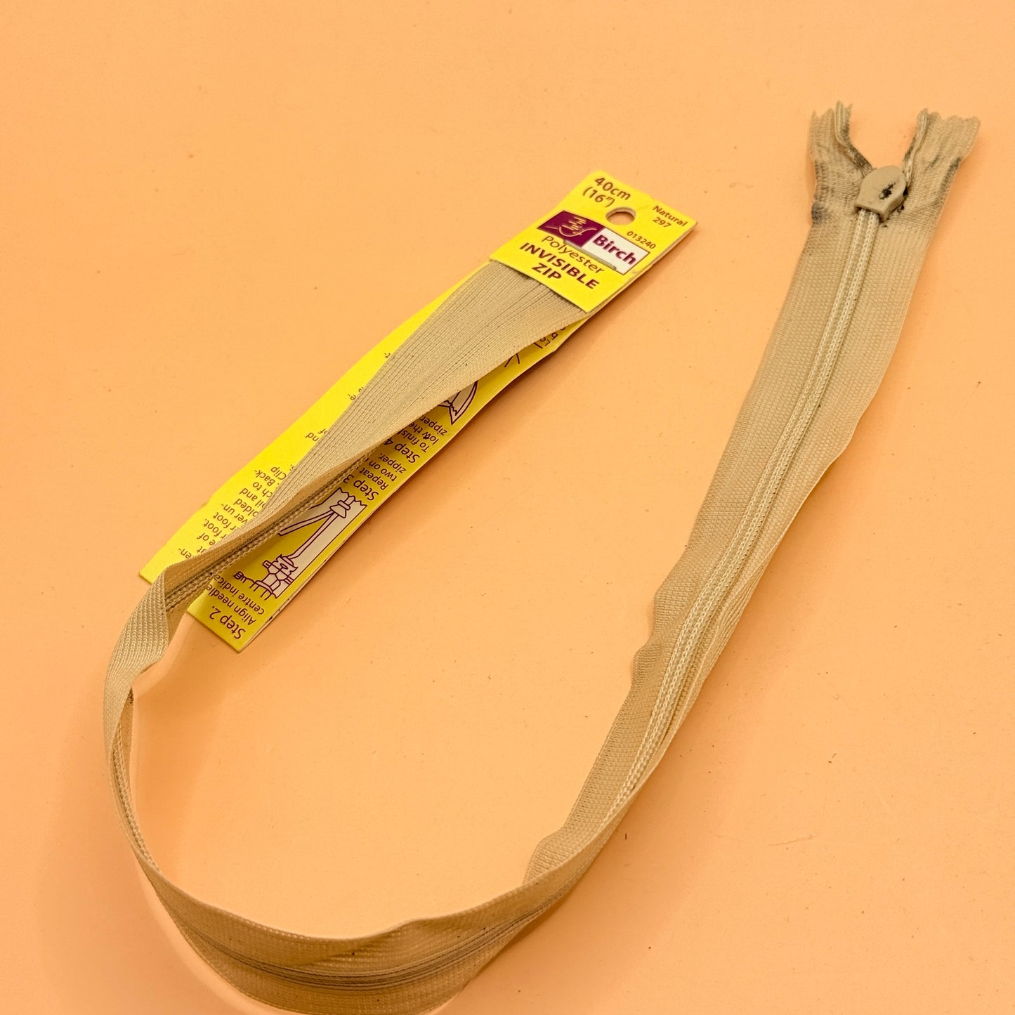 Birch Polyester Invisible Zip 40cm Natural Sewing Zipper