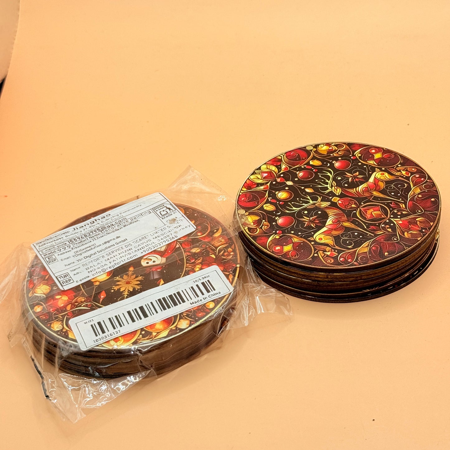 Decorative Wooden Coasters Set - Christmas Design