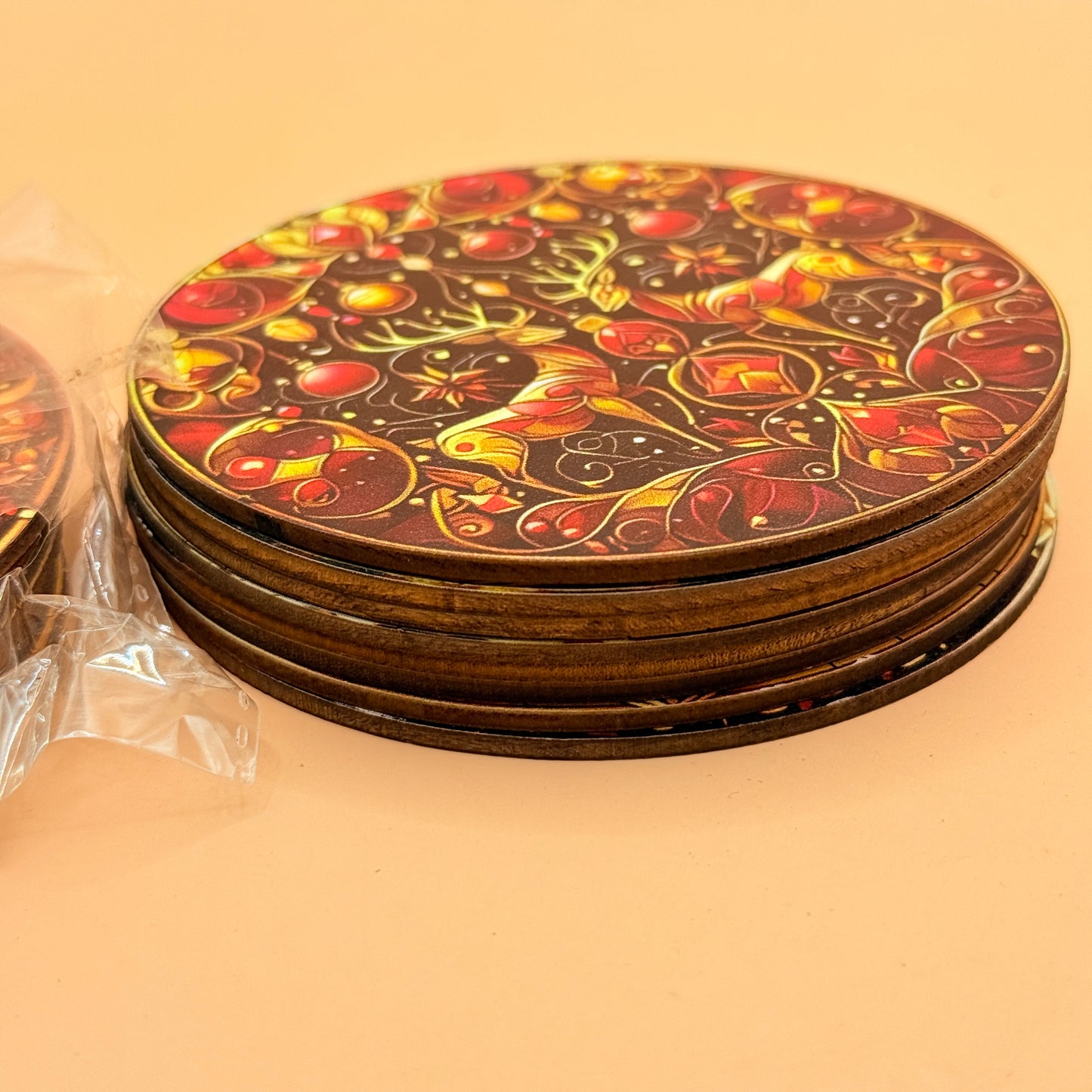 Decorative Wooden Coasters Set - Christmas Design