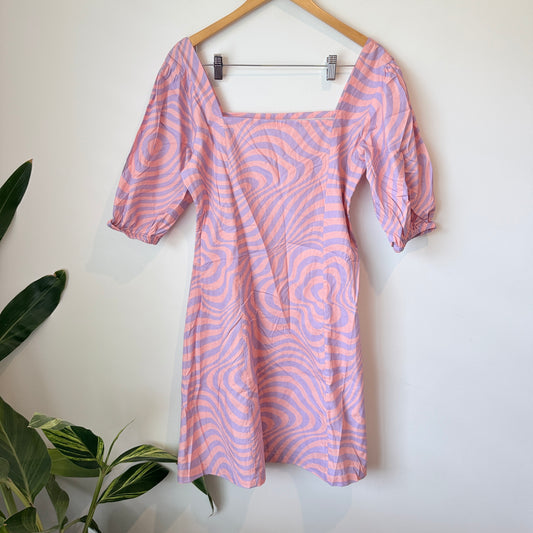 Mane Size L 100% Cotton Pink & Purple Patterned Dress