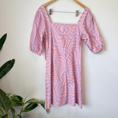 Mane Size L 100% Cotton Pink & Purple Patterned Dress