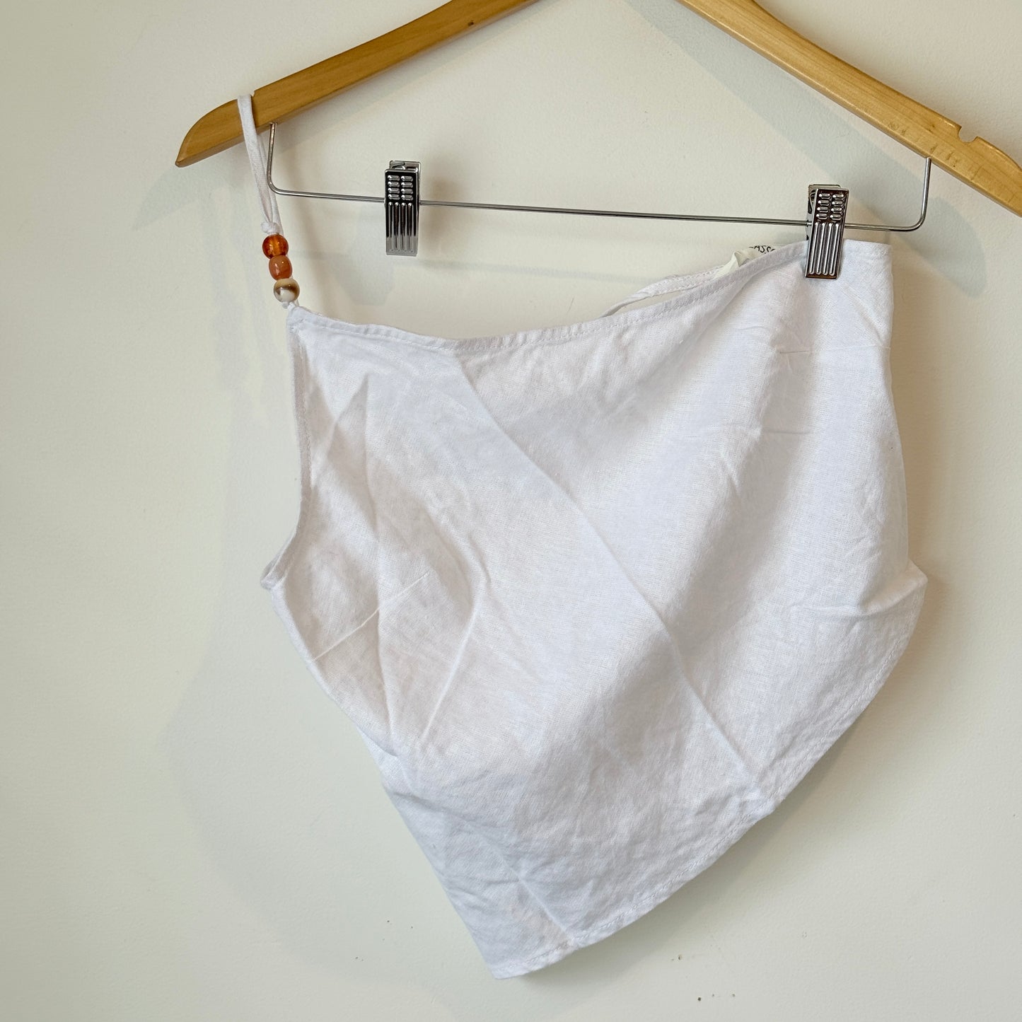 Glassons White Asymmetrical Beaded-Strap Top Size 10