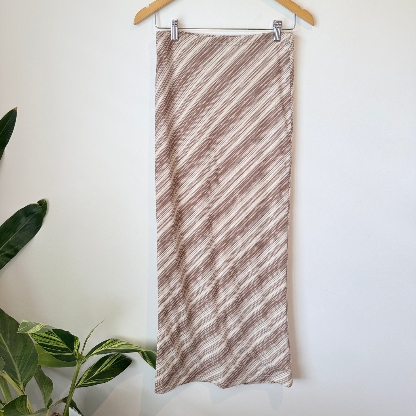 Glassons Brown & Cream Diagonal Stripe Midi Skirt Size M