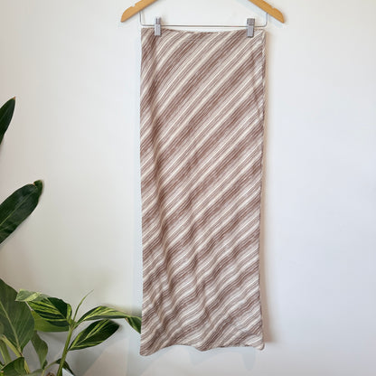 Glassons Brown & Cream Diagonal Stripe Midi Skirt Size M