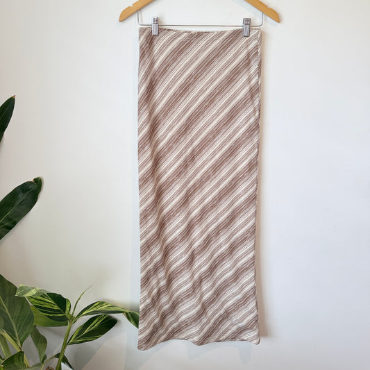 Glassons Brown & Cream Diagonal Stripe Midi Skirt Size M