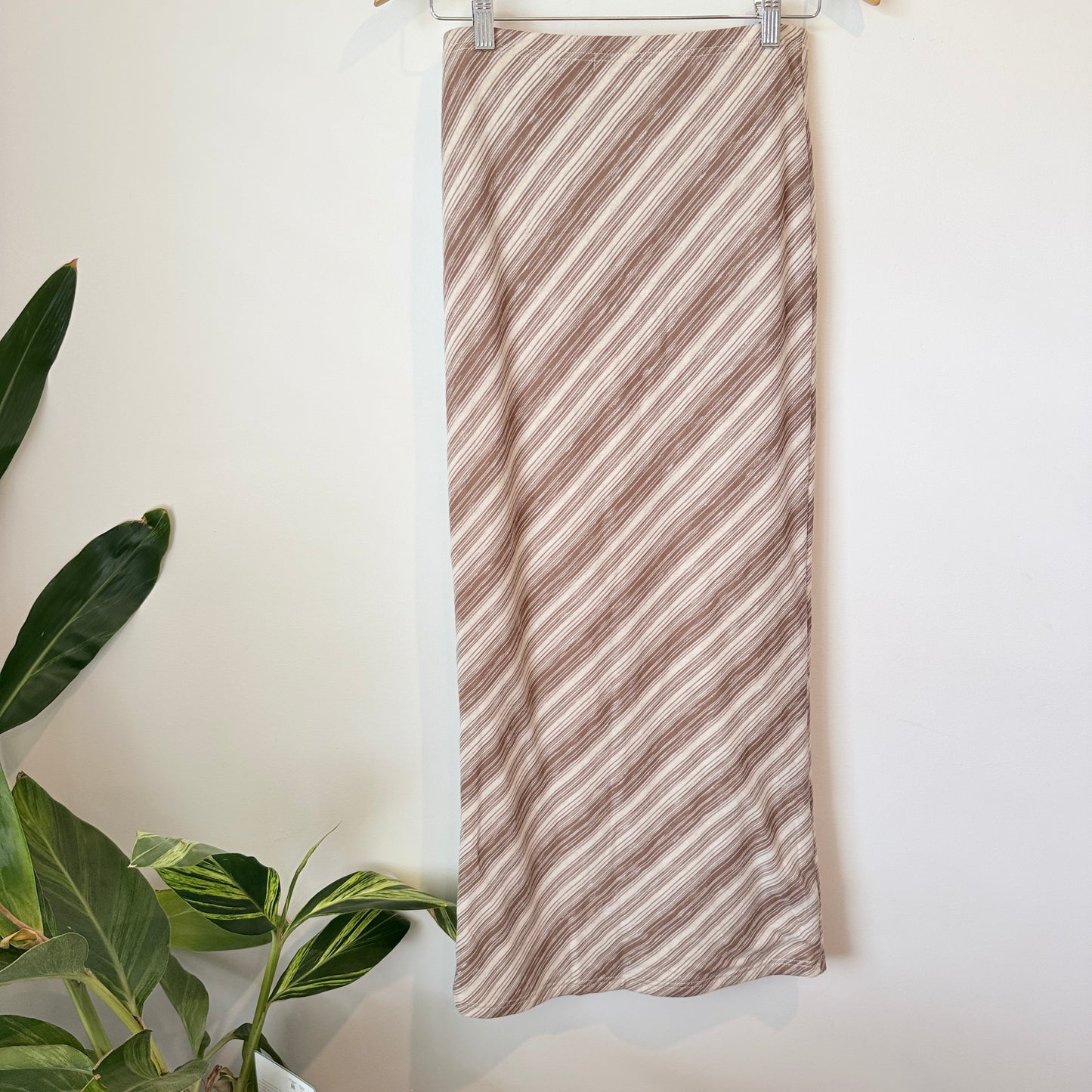 Glassons Brown & Cream Diagonal Stripe Midi Skirt Size M