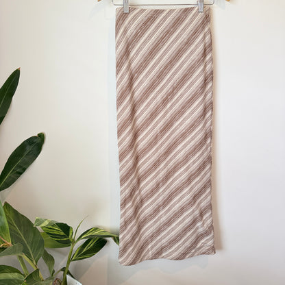 Glassons Brown & Cream Diagonal Stripe Midi Skirt Size M