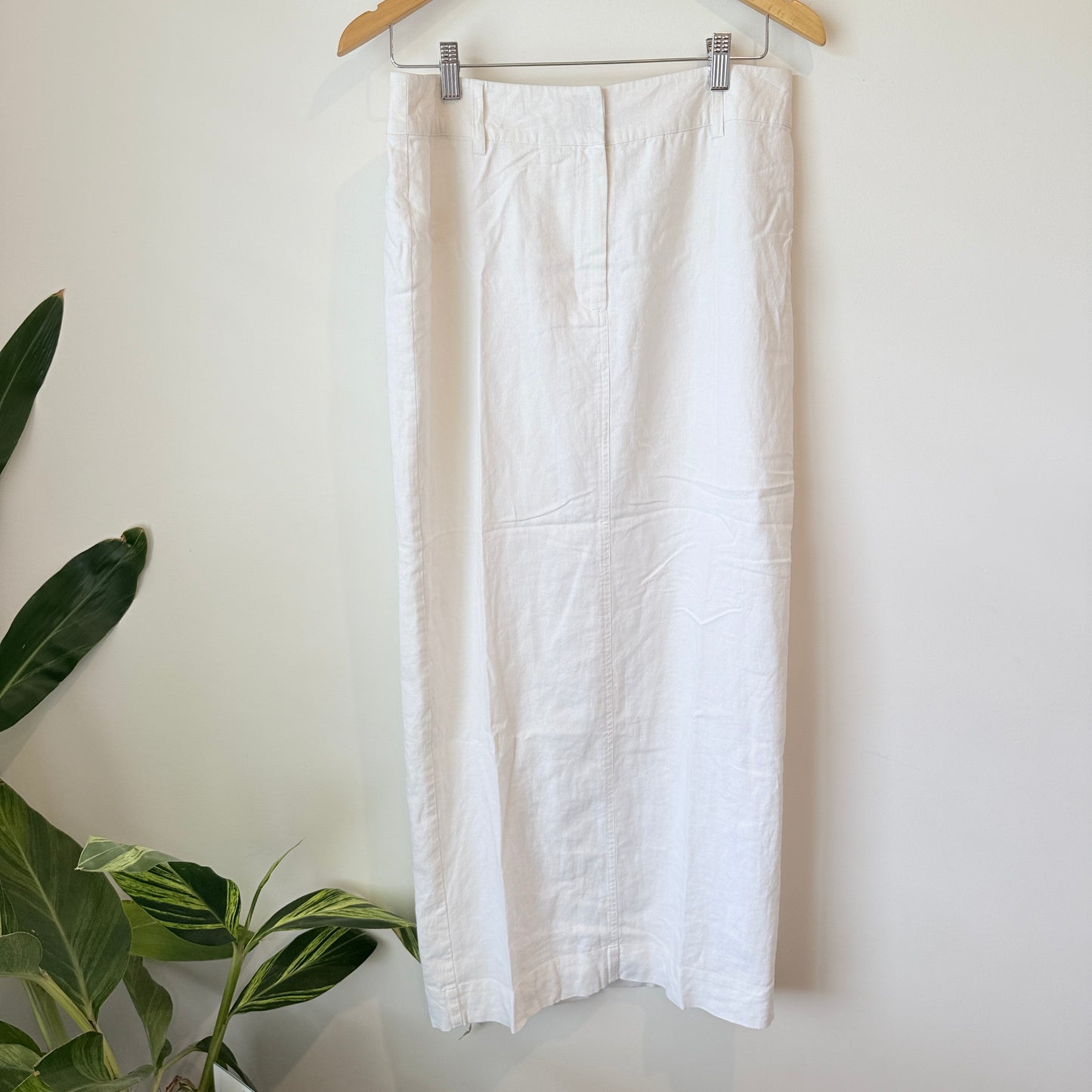 Glassons White Linen-Blend Midi Skirt Size 10