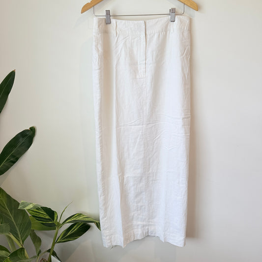 Glassons White Linen-Blend Midi Skirt Size 10