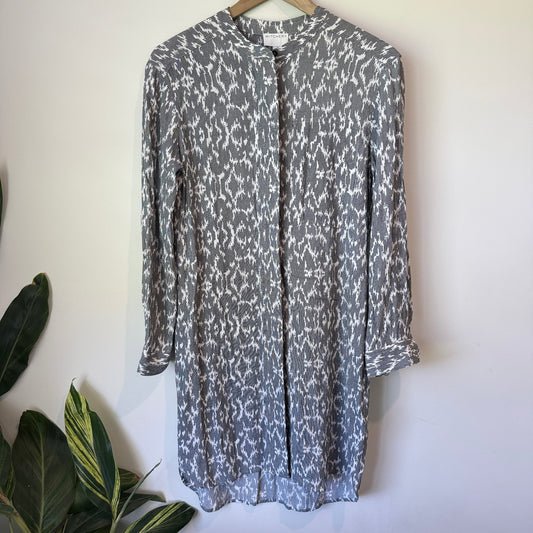 Witchery Size 8 Gray & White Abstract Print Long-Sleeve Dress