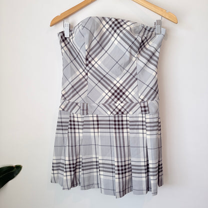 Glassons Grey Check Strapless Pleated Dress Size 10