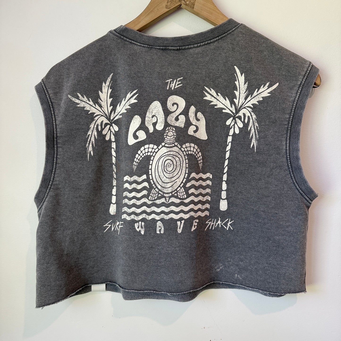 H&M Size S Lazy Wave Surf Shack Washed Black Cropped Top