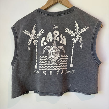 H&M Size S Lazy Wave Surf Shack Washed Black Cropped Top