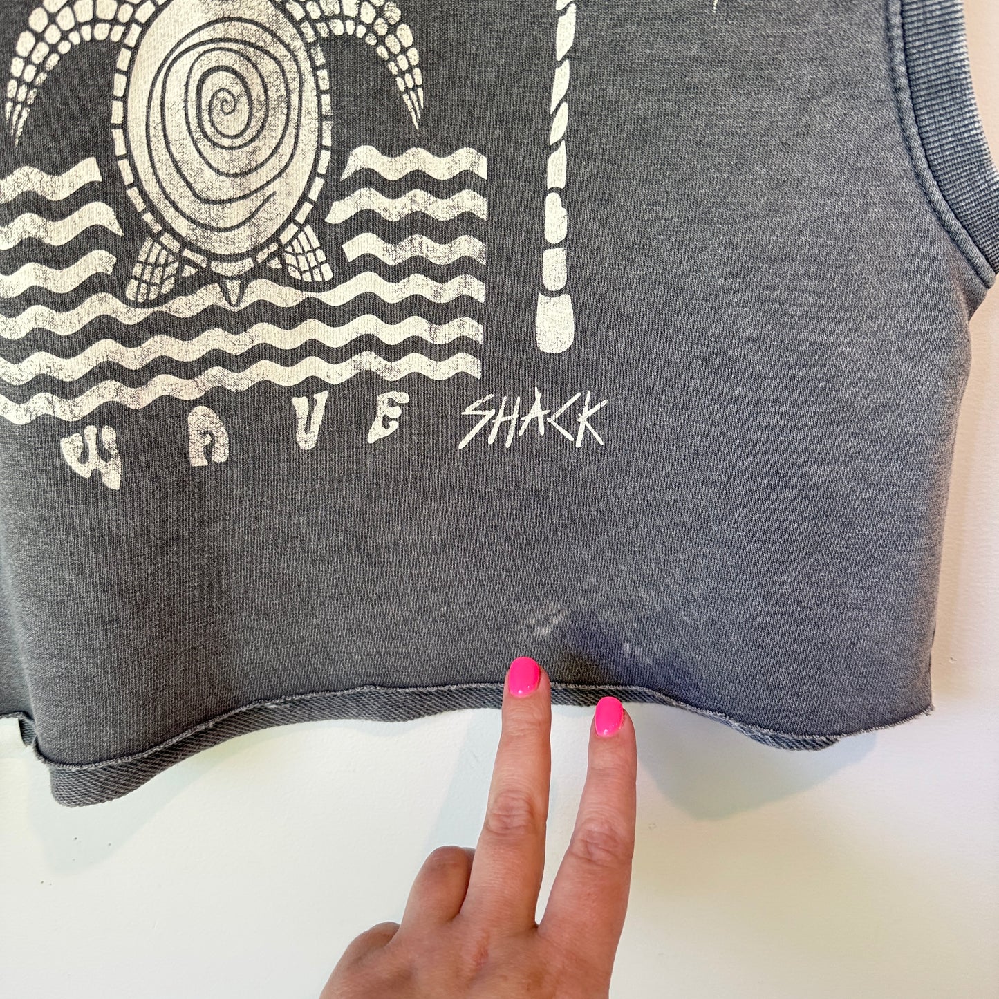 H&M Size S Lazy Wave Surf Shack Washed Black Cropped Top