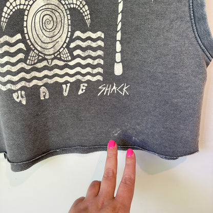 H&M Size S Lazy Wave Surf Shack Washed Black Cropped Top