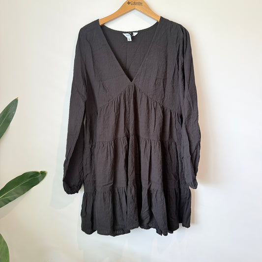 Glassons Charcoal Textured Oversized Tiered Smock Dress Size 10