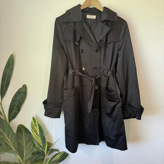 Portmans Size S Black Double-Breasted Trench Coat