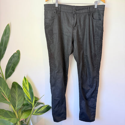 Urban Precinct Size 16 Black Coated Skinny Jeans with Floral Embroidery
