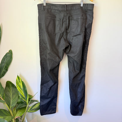 Urban Precinct Size 16 Black Coated Skinny Jeans with Floral Embroidery
