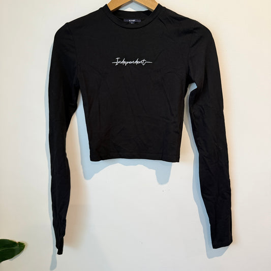 Kiabi Size XS Black Long-Sleeve Crop Top