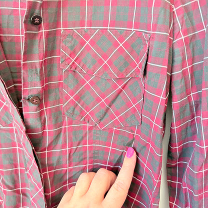 Keith Matheson Size 10 Black & Red Long-Sleeve Button-Down Blouse