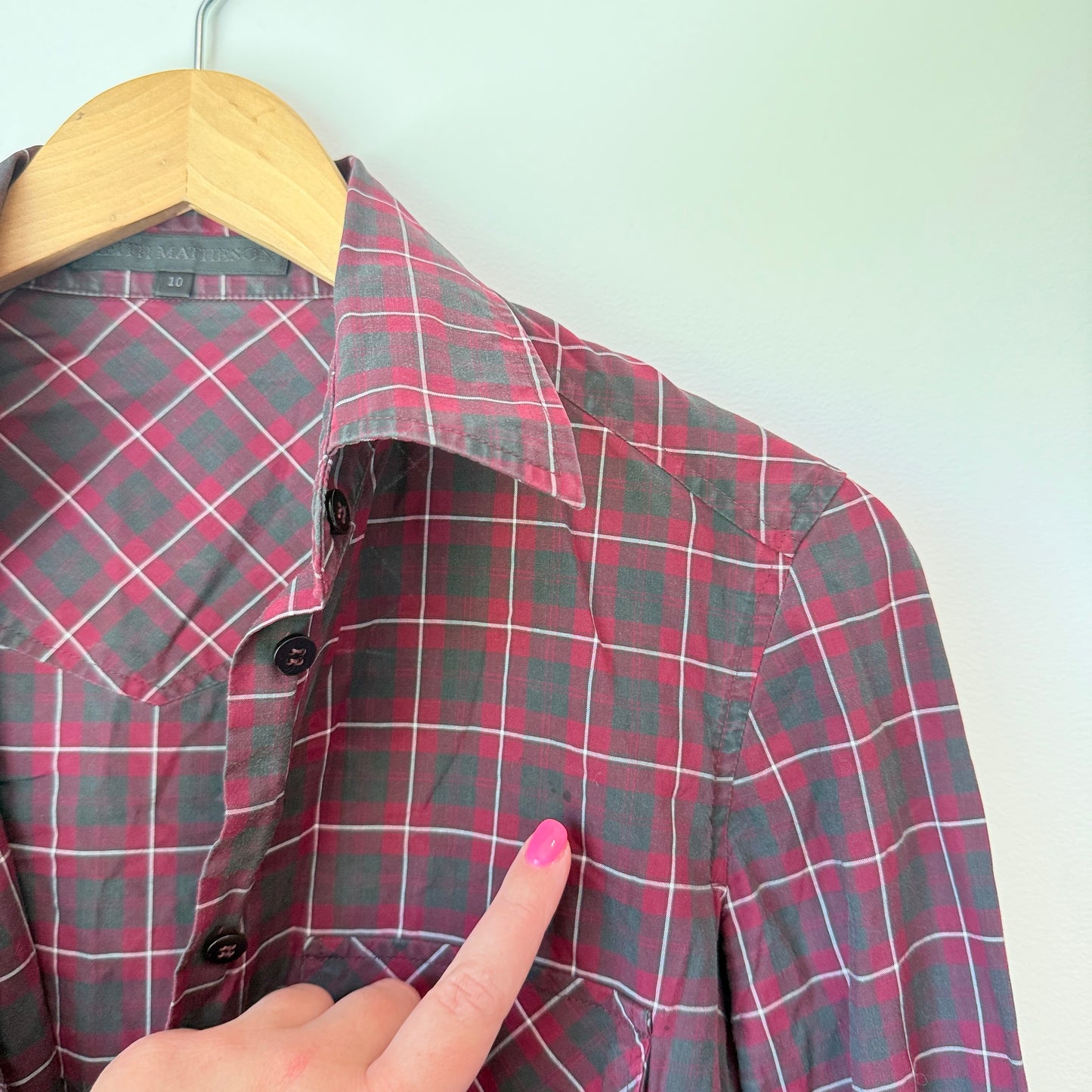 Keith Matheson Size 10 Black & Red Long-Sleeve Button-Down Blouse