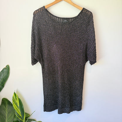 Sara Size 1X Black Textured Metallic Knit Tunic