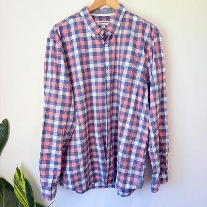 Country Road Size XXL Pink & Blue Gingham Long-Sleeve Button-Down Shirt