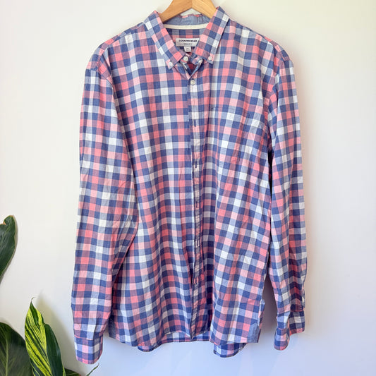 Country Road Size XXL Pink & Blue Gingham Long-Sleeve Button-Down Shirt