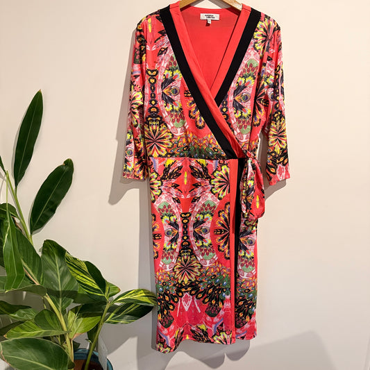 European Collection Size 44 Long-Sleeve Imitation Wrap Dress