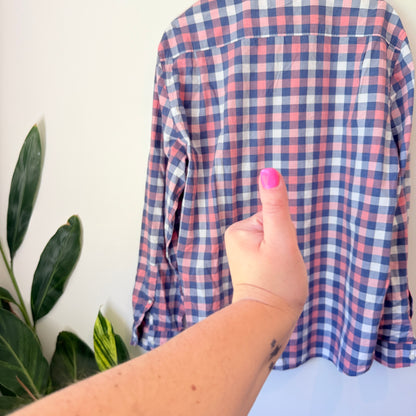 Country Road Size XXL Pink & Blue Gingham Long-Sleeve Button-Down Shirt