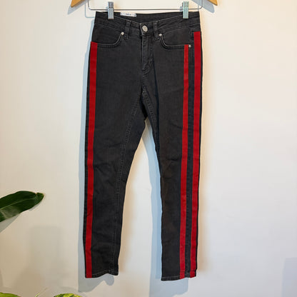 Zoe Karssen Size 24 Black Denim Jeans with Red Side Stripes