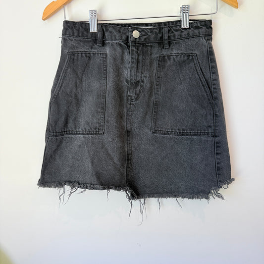 Pull & Bear Size 28 High-Waist Dark Grey Denim Mini Skirt