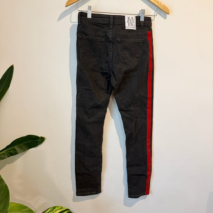 Zoe Karssen Size 24 Black Denim Jeans with Red Side Stripes