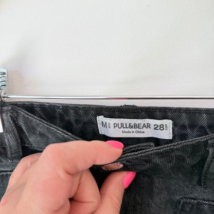Pull & Bear Size 28 High-Waist Dark Grey Denim Mini Skirt