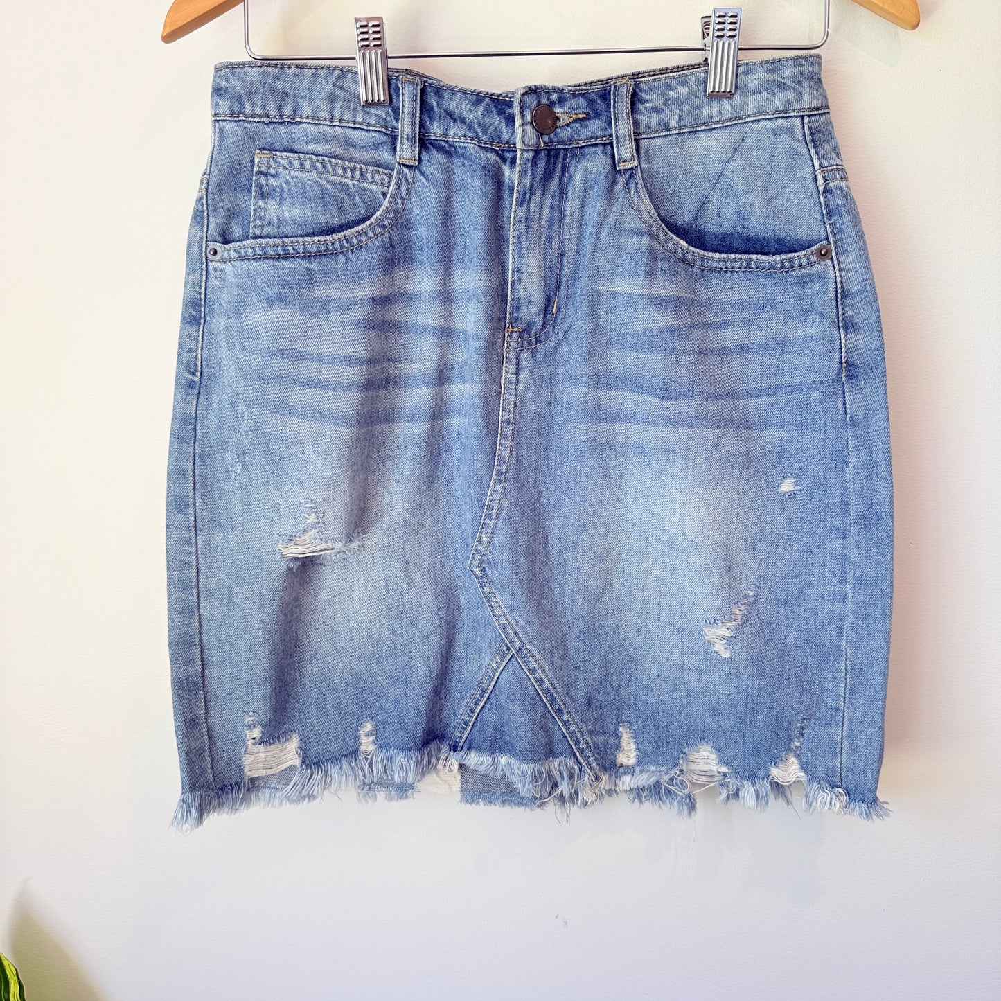 Junkfood Light Blue Distressed Denim Mini Skirt - 74cm waist