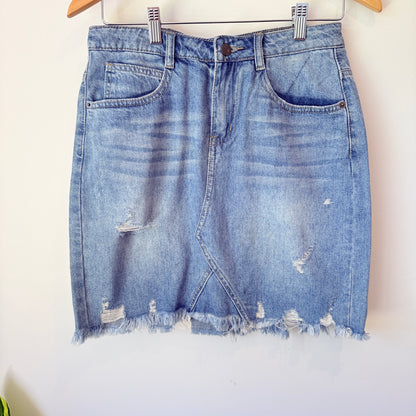 Junkfood Light Blue Distressed Denim Mini Skirt - 74cm waist