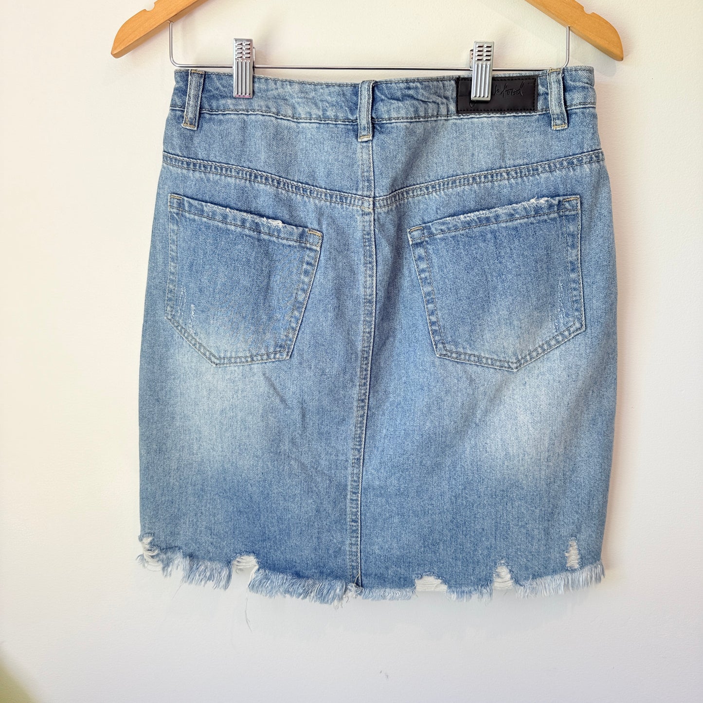Junkfood Light Blue Distressed Denim Mini Skirt - 74cm waist
