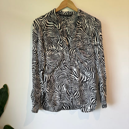 Zara Woman Black and White Zebra Print Shirt Size M