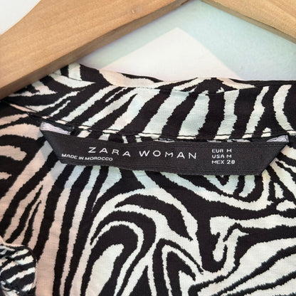 Zara Woman Black and White Zebra Print Shirt Size M