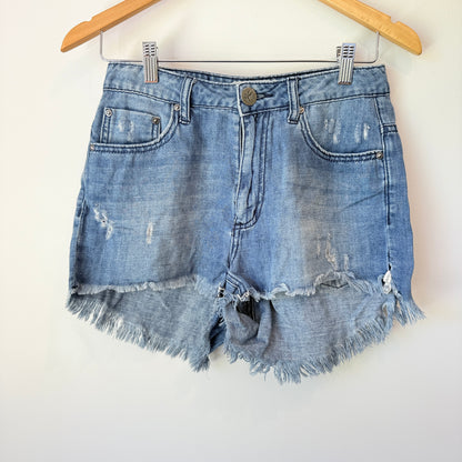 One x Oneteaspoon Size 27 Light Wash Denim Shorts Frayed Hem