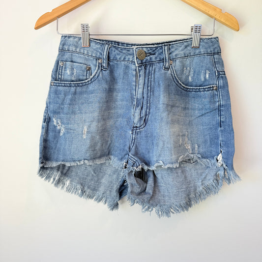 One x Oneteaspoon Size 27 Light Wash Denim Shorts Frayed Hem