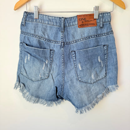 One x Oneteaspoon Size 27 Light Wash Denim Shorts Frayed Hem