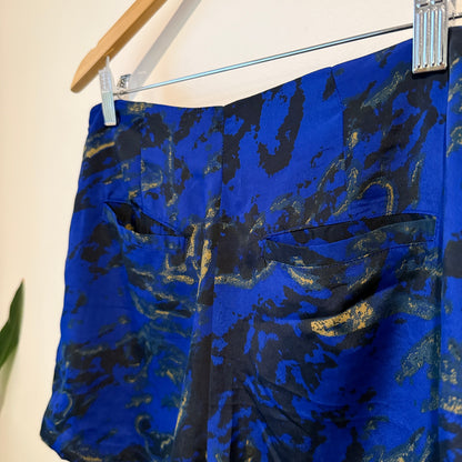 Silence + Noise Size S Blue Black & Gold Print Shorts