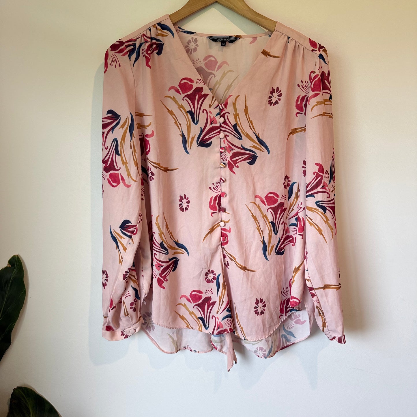 Oliver Black Floral Long-Sleeve Blouse - Size 14