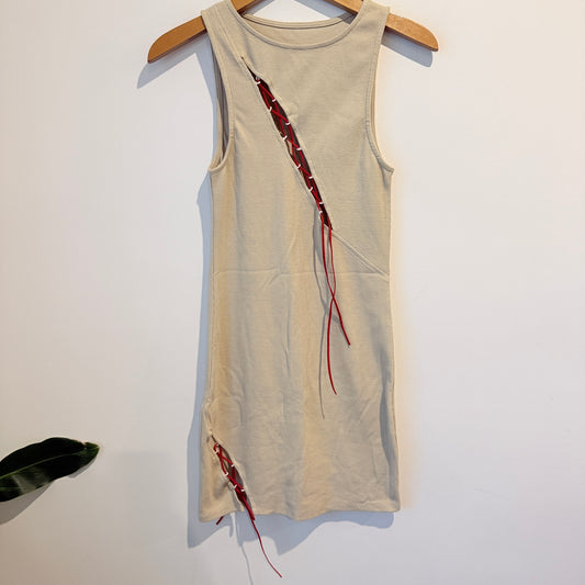 Brand Unknown U/Arm to U/Arm 33cm Tie Front Ribbed Mini Dress