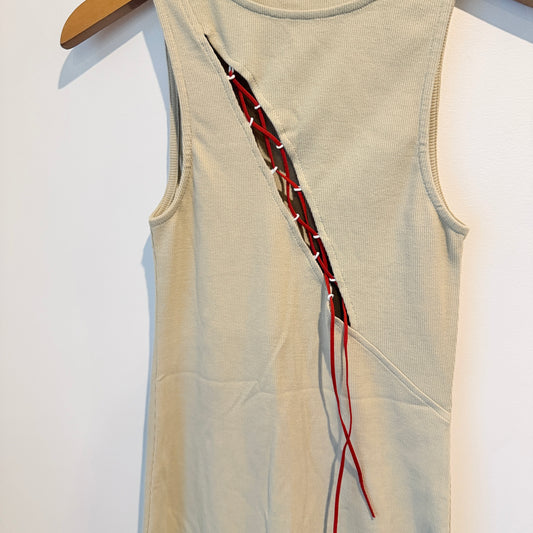 Brand Unknown U/Arm to U/Arm 33cm Tie Front Ribbed Mini Dress