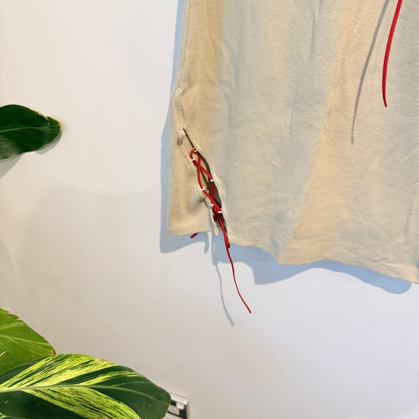 Brand Unknown U/Arm to U/Arm 33cm Tie Front Ribbed Mini Dress